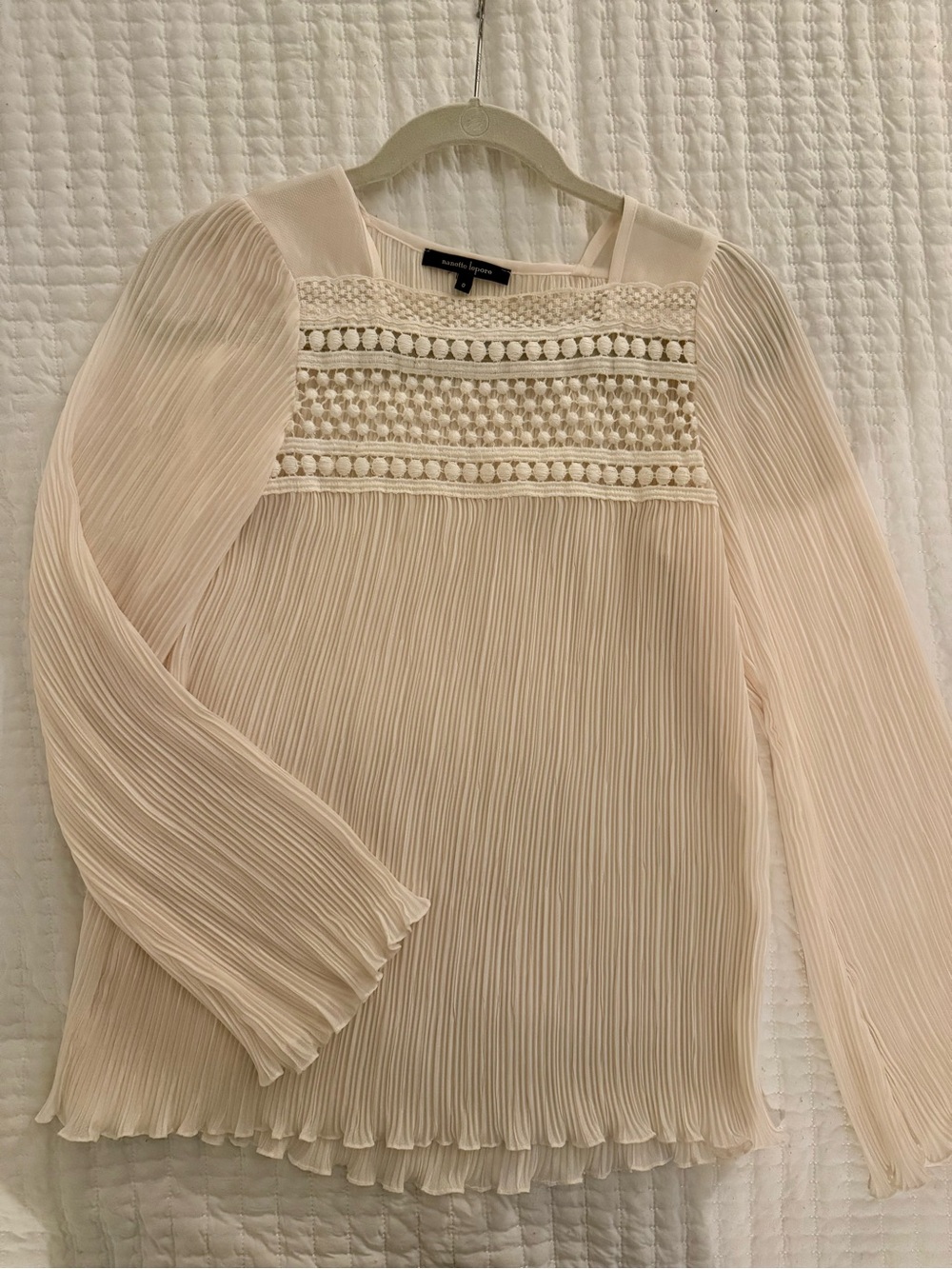 Elegant Pleated Long-Sleeve Nanette Lepore Blouse in Ivory